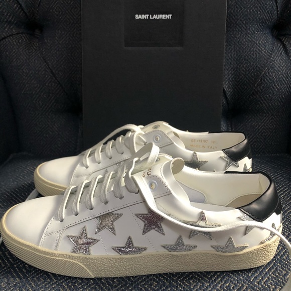 New Saint Laurent Leather Sneakers Stars - Picture 4 of 7
